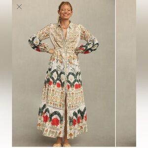 ISO By Anthropologie Printed Button Down Maxi Shirt Dress in Botanical